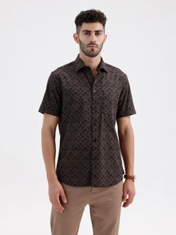 BASICS - Mens Printed Brown Half Sleeves Casual Shirt