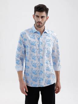 BASICS - Mens Printed Blue Full Sleeves Casual Shirt