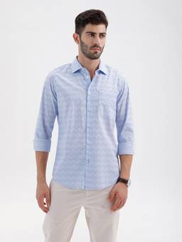 BASICS - Mens Printed Blue Full Sleeves Casual Shirt