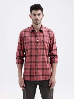 BASICS - Mens Twill Checks Pink Full Sleeves Casual Shirt