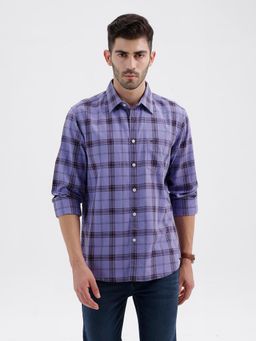 BASICS - Mens Twill Checks Purple Full Sleeves Casual Shirt