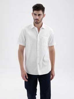 BASICS - Mens Solid White Half Sleeves Casual Shirt