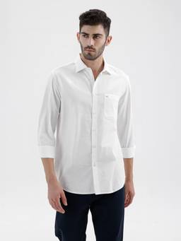 BASICS - Mens Solid White Full Sleeves Casual Shirt