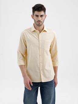 BASICS - Mens Solid Yellow Full Sleeves Casual Shirt