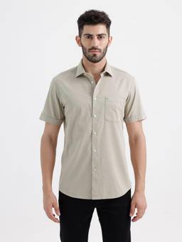 BASICS - Mens Solid Grey Half Sleeves Casual Shirt