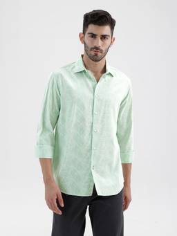 BASICS - Mens Printed Green Full Sleeves Casual Shirt