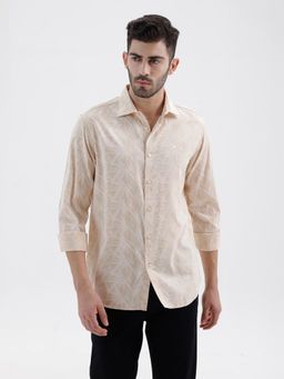 BASICS - Mens Printed Beige Full Sleeves Casual Shirt