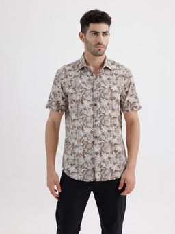 BASICS - Mens Floral Brown Half Sleeves Casual Shirt