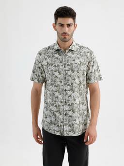 BASICS - Mens Floral Olive Half Sleeves Casual Shirt
