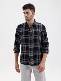 BASICS - Mens Dobby Checks Black Full Sleeves Casual Shirt