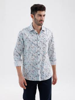 BASICS - Mens Printed Blue Full Sleeves Casual Shirt