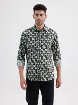 BASICS - Mens Printed Black Full Sleeves Casual Shirt