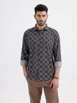 BASICS - Mens Printed Brown Full Sleeves Casual Shirt