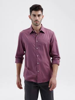 BASICS - Mens Twill Solid Mauve Full Sleeves Casual Shirt