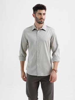 BASICS - Mens Twill Solid Grey Full Sleeves Casual Shirt