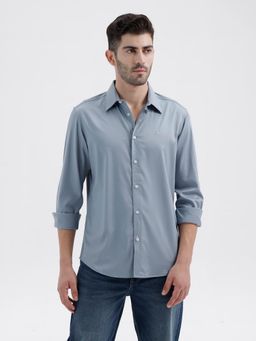 BASICS - Mens Twill Solid Blue Full Sleeves Casual Shirt