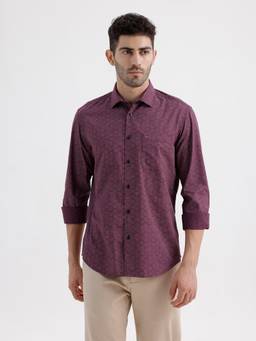 BASICS - Mens Printed Wine Full Sleeves Casual Shirt