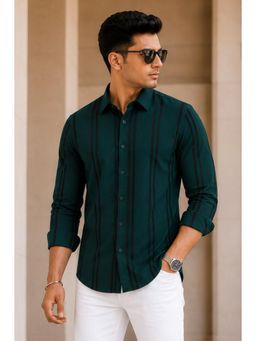 Parcel Yard - Mens Stripes Green Full Sleeves Casual Shirt