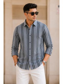 Parcel Yard - Mens Stripes Grey Full Sleeves Casual Shirt