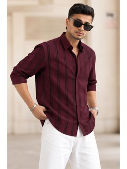 Parcel Yard - Mens Stripes Maroon Full Sleeves Casual Shirt