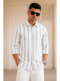 Parcel Yard - Mens Stripes White Full Sleeves Casual Shirt