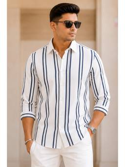 Parcel Yard - Mens Stripes White Full Sleeves Casual Shirt