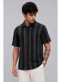 Parcel Yard - Mens Stripes Black Half Sleeves Casual Shirt