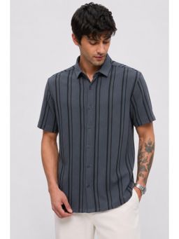 Parcel Yard - Mens Stripes Grey Half Sleeves Casual Shirt