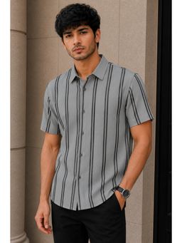 Parcel Yard - Mens Stripes Grey Half Sleeves Casual Shirt