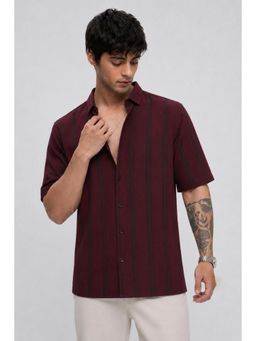 Parcel Yard - Mens Stripes Maroon Half Sleeves Casual Shirt