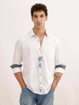 WROGN - Mens Solid White Full Sleeves Casual Shirt