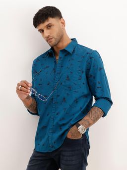 WROGN - Mens Printed Blue Full Sleeves Casual Shirt