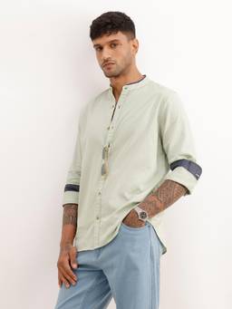 WROGN - Mens Solid Green Full Sleeves Casual Shirt