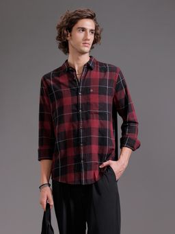 WROGN - Mens Checks Red Full Sleeves Casual Shirt