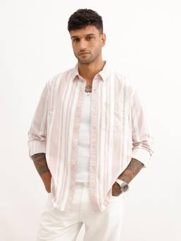 WROGN - Mens Stripes Pink Full Sleeves Casual Shirt