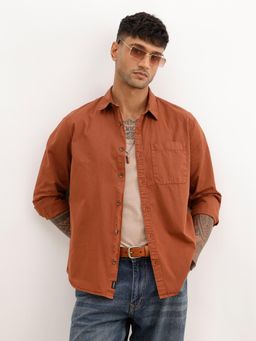 WROGN - Mens Solid Rust Full Sleeves Casual Shirt