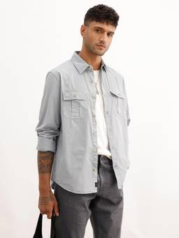 WROGN - Mens Solid Grey Full Sleeves Casual Shirt