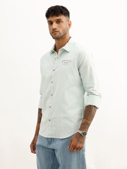 WROGN - Mens Stripes Green Full Sleeves Casual Shirt