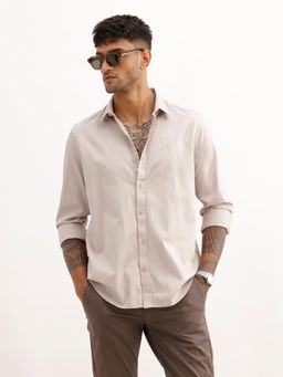 WROGN - Mens Solid Grey Full Sleeves Casual Shirt