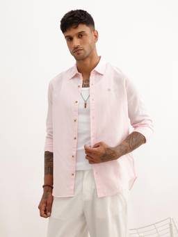WROGN - Mens Solid Pink Full Sleeves Casual Shirt