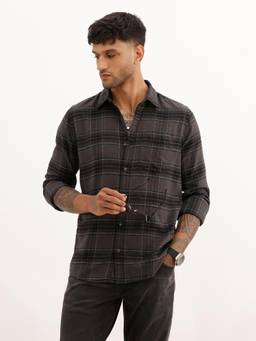 WROGN - Mens Checks Grey Full Sleeves Casual Shirt
