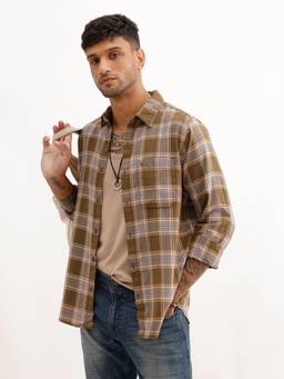 WROGN - Mens Checks Green Full Sleeves Casual Shirt
