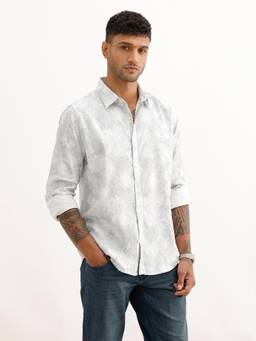 WROGN - Mens Printed Grey Full Sleeves Casual Shirt