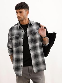 WROGN - Mens Checks Black Full Sleeves Casual Shirt