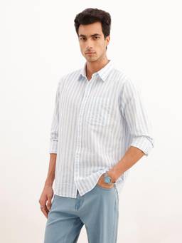 WROGN - Mens Stripes Blue Full Sleeves Casual Shirt