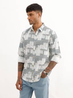 WROGN - Mens Printed Blue Full Sleeves Casual Shirt