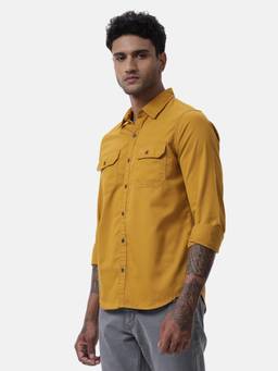 WROGN - Mens Solid Mustard Full Sleeves Casual Shirt