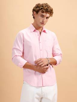 WROGN - Mens Solid Pink Full Sleeves Casual Shirt