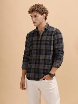 WROGN - Mens Checks Grey Full Sleeves Casual Shirt
