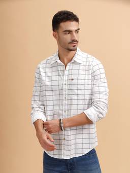 WROGN - Mens Checks White Full Sleeves Casual Shirt